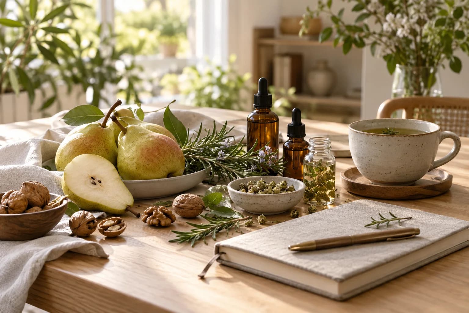 Fruits de saison, noix et carnet de conseils nutritionnels